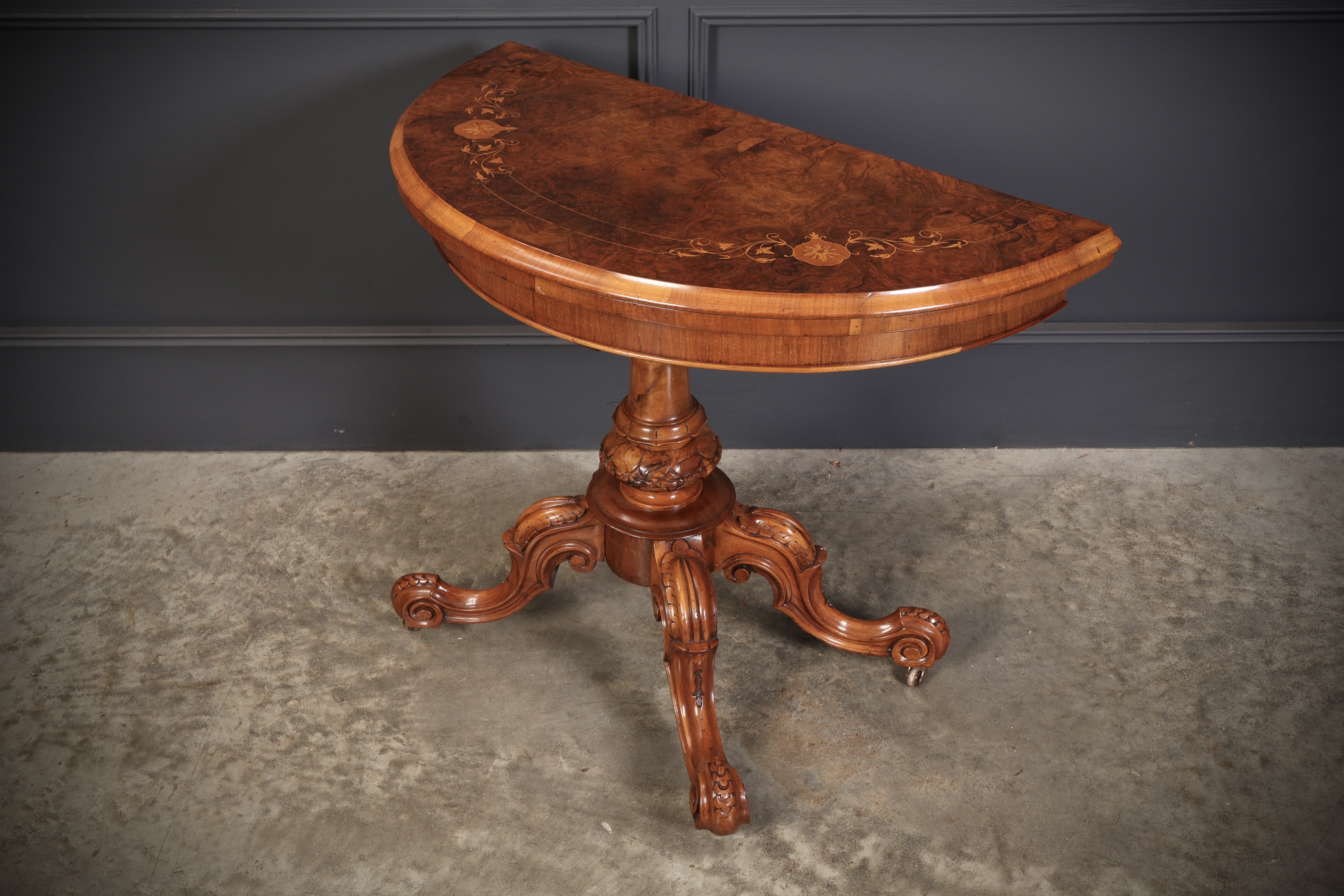 Victorian Marquetry Inlaid Burr Walnut Card Table - Image 6